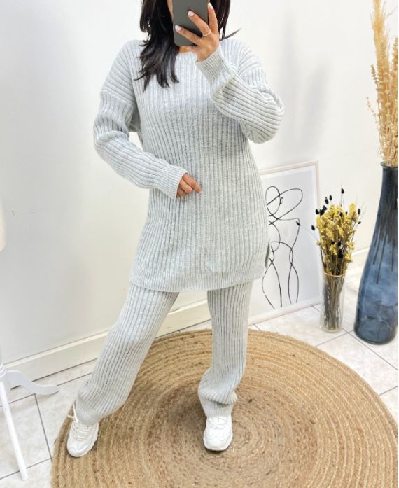 CONJUNTO DE SUÉTER "COMFY" + PANTALÓN A JUEGO AW574 GRIS CLARO