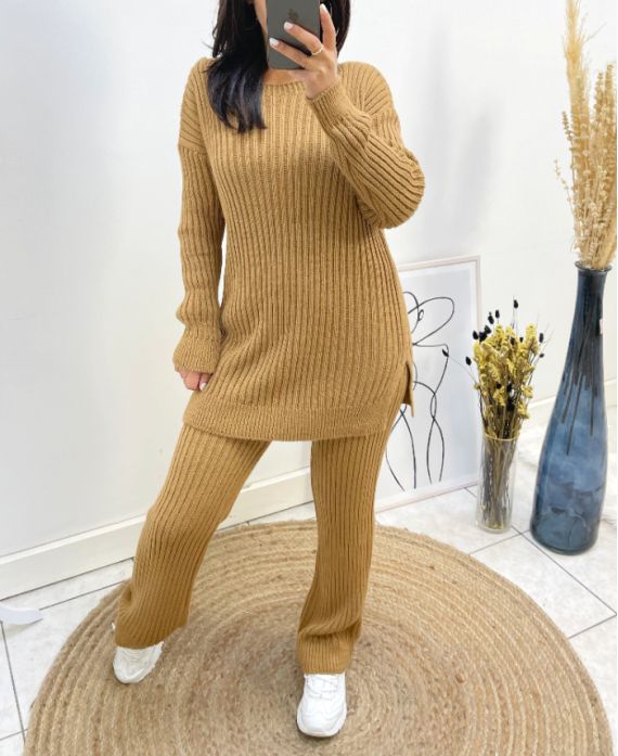 "COMFY" SWEATER SET + BIJPASSENDE BROEK AH574 CAMEL