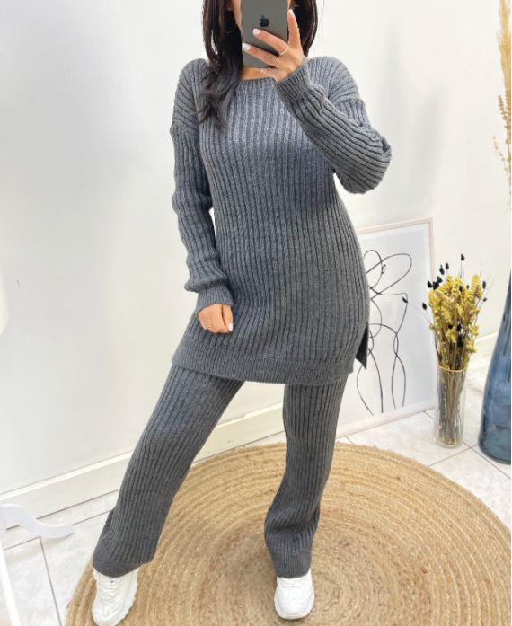 "COMFY" SWEATER SET + BIJPASSENDE BROEK AH574 DONKERGRIJS