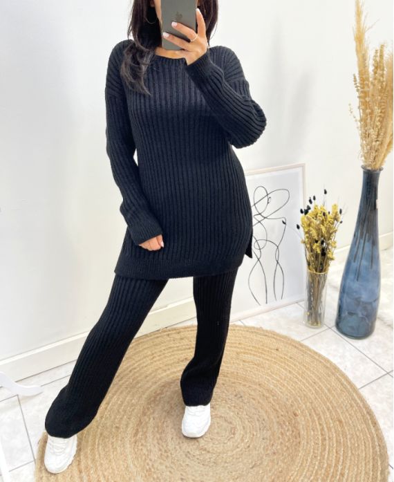 ENSEMBLE "COMFY" PULLOVER + PANTALON ASSORTI AH574 NOIR