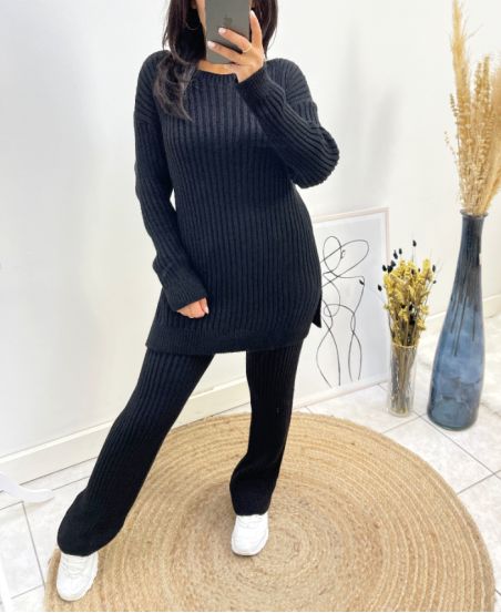 "COMFY" SWEATER SET + BIJPASSENDE BROEK AW574 ZWART