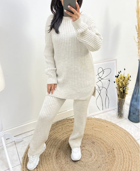 ENSEMBLE "COMFY" PULLOVER + PANTALON ASSORTI AH574 BEIGE