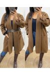 MANTEAU + CEINTURE OFFERTE AH588 CHOCOLAT