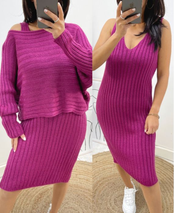 DRESS + MATCHING SWEATER SET AW600 PLUM