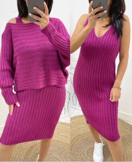 DRESS + MATCHING SWEATER SET AW600 PLUM