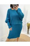 DRESS + MATCHING SWEATER SET AW600 PETROL BLUE