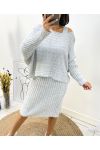 DRESS + MATCHING SWEATER AW600 LIGHT GREY SET