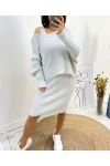 DRESS + MATCHING SWEATER AW600 LIGHT GREY SET