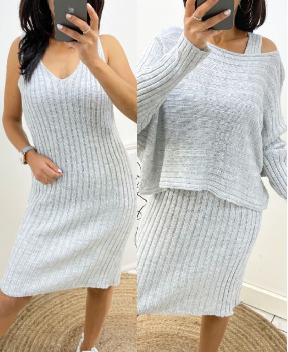 DRESS + MATCHING SWEATER AW600 LIGHT GREY SET - www.grossiste-pret-a ...