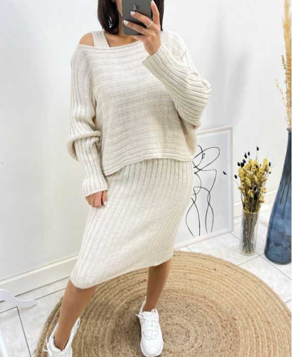 ENSEMBLE ROBE + PULLOVER ASSORTI AH600 BEIGE