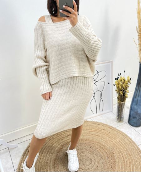 ENSEMBLE ROBE + PULLOVER ASSORTI AH600 BEIGE