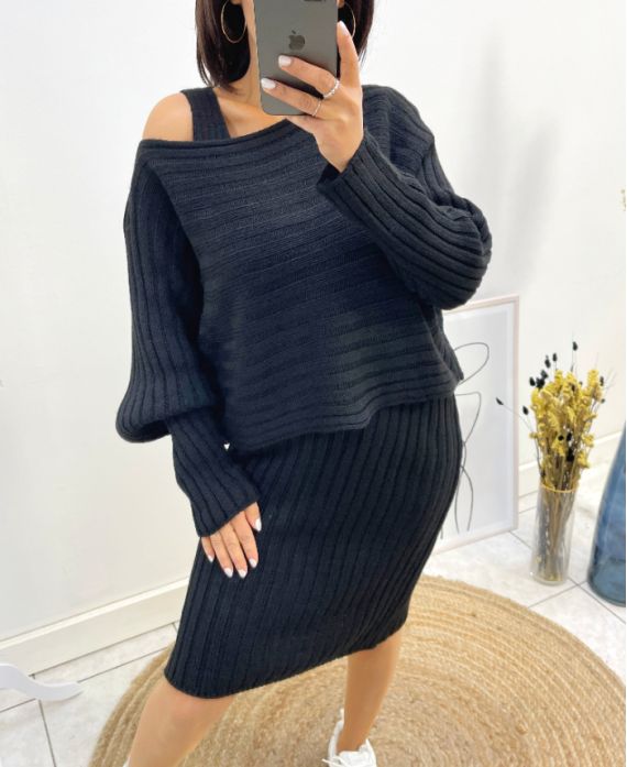 DRESS + MATCHING SWEATER SET AW600 BLACK