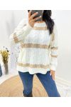 PULLOVER TORSADE LUREX 2 POCHES AH618 BLANC