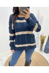 PULLOVER TORSADE LUREX 2 POCHES AH618 BLEU MARINE