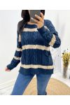 PULLOVER TORSADE LUREX 2 POCHES AH618 BLEU MARINE