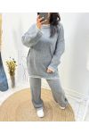 ENSEMBLE SURPIQURE OVERSIZE PULLOVER + PANTALON MAILLE AH687 GRIS