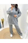 OVERSIZED TOPSTITCHING TRUI + GEBREIDE BROEK SET AH687 GRIJS