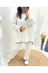 ENSEMBLE SURPIQURE OVERSIZE PULLOVER + PANTALON MAILLE AH687 BEIGE