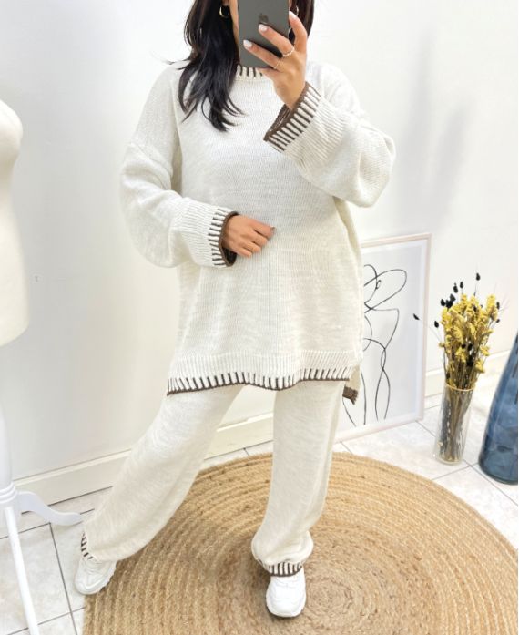 OVERSIZED STEPPPULLOVER + STRICKHOSE Set AW687 BEIGE