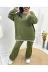 CONJUNTO JERSEY PESPUNTE OVERSIZE + PANTALÓN DE PUNTO AW687 VERDE