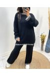 ENSEMBLE SURPIQURE OVERSIZE PULLOVER + PANTALON MAILLE AH687 NOIR