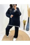 ENSEMBLE SURPIQURE OVERSIZE PULLOVER + PANTALON MAILLE AH687 NOIR