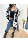 FRINGED FRINGE PONCHO AW591 BLACK