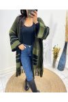 FRINGED FRINGE PONCHO AW591 GREEN