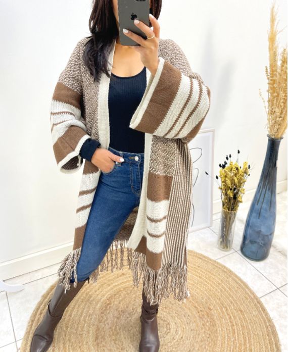 PONCHO "COUP DE COEUR" FRINGES AW591 CHOCO