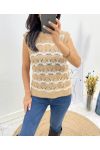 PEARL OPENWORK SLEEVELESS SWEATER AH645 CAMEL