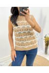 PEARL OPENWORK SLEEVELESS SWEATER AH645 CAMEL