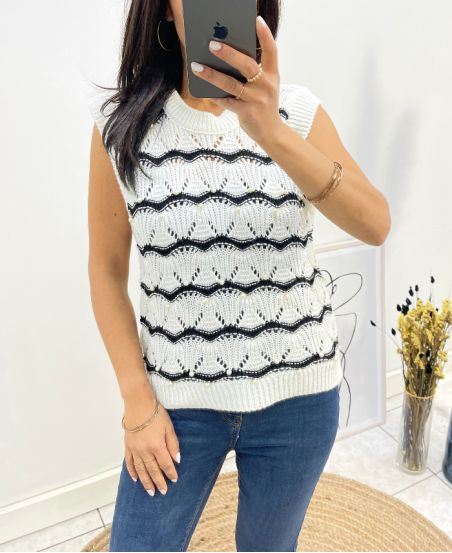 PEARL OPENWORK SLEEVELESS SWEATER AW645 WHITE