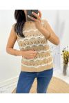 PEARL OPENWORK SLEEVELESS SWEATER AH645 CAMEL