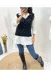 SLEEVELESS PEARL V-NECK SWEATER AH643 BLACK