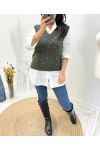 SLEEVELESS PEARL V-NECK SWEATER GREEN AH643