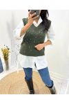 SLEEVELESS PEARL V-NECK SWEATER GREEN AH643