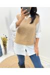 V-NECK BEADED SWEATER AH643 CAMEL