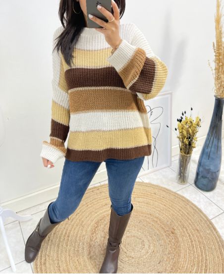 MULTICOLOURED SWEATER LUREX AH634 CHOCO BEIGE