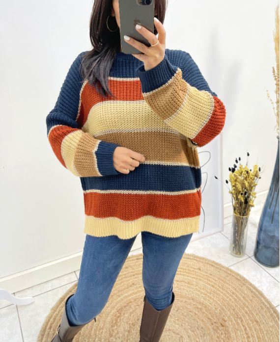 MULTICOLORED SWEATER LUREX AH634 NAVY BLUE