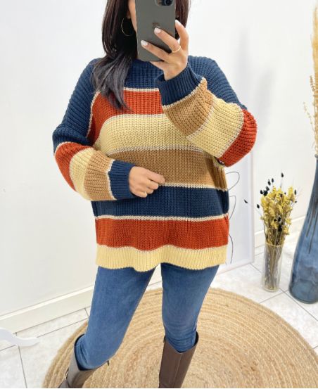 MULTICOLORED SWEATER LUREX AH634 NAVY BLUE