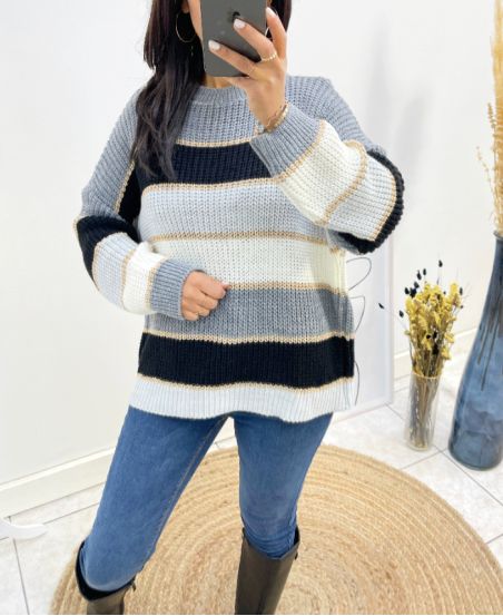 MEHRFARBIGER PULLOVER AUS LUREX AH634 DUNKELGRAU