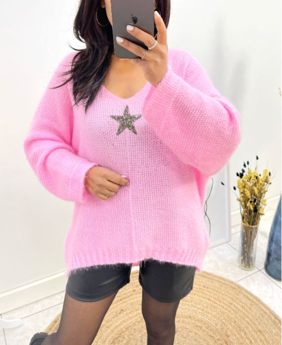 ULTRA MIĘKKI SWETER STAR AW627 RÓŻOWY