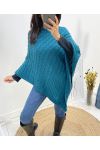 PETROL BLAUW GEBREIDE PONCHO AH641