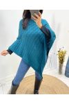 PETROL BLAUW GEBREIDE PONCHO AH641