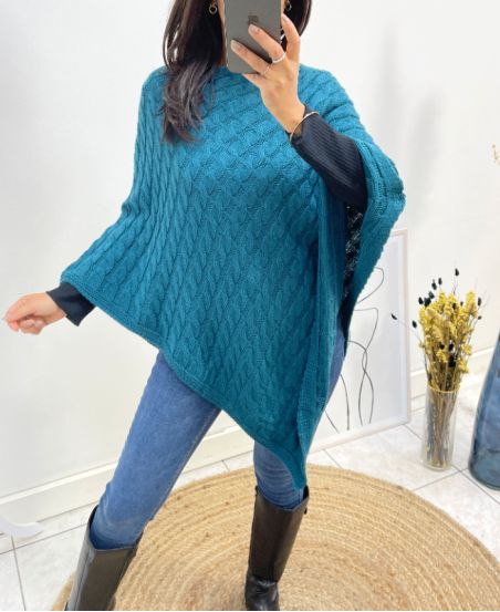 PETROL BLUE KNIT PONCHO AH641