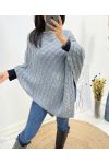 KNITTED PONCHO AH641 GREY