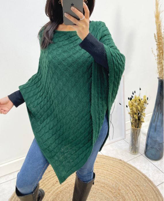 PONCHO MAILLE AH641 VERT EMERAUDE