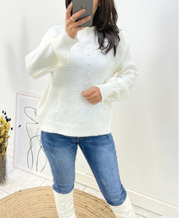 PULLOVER PERLE AH657 BLANC