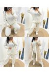 LUREX V-NECK SWEATER + PANTS SET AW684 BEIGE