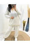 ENSEMBLE LUREX COL V PULLOVER + PANTALON AH684 BEIGE